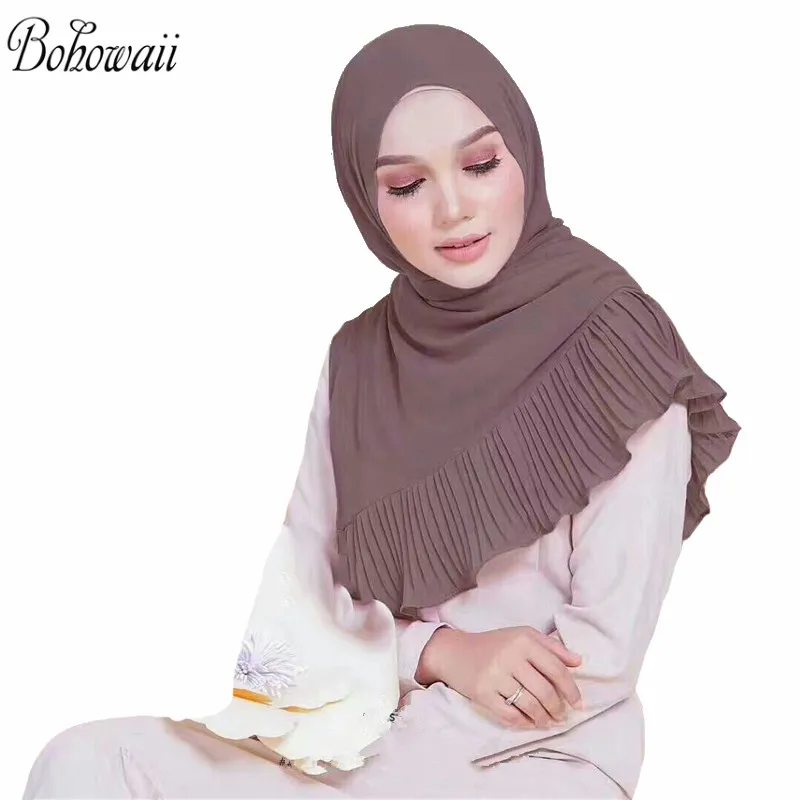 

BOHOWAII Islamic Muslim Scarf for Women Chiffon Hijab Fashion Long Wrap Scarves Solid Color Headscarf