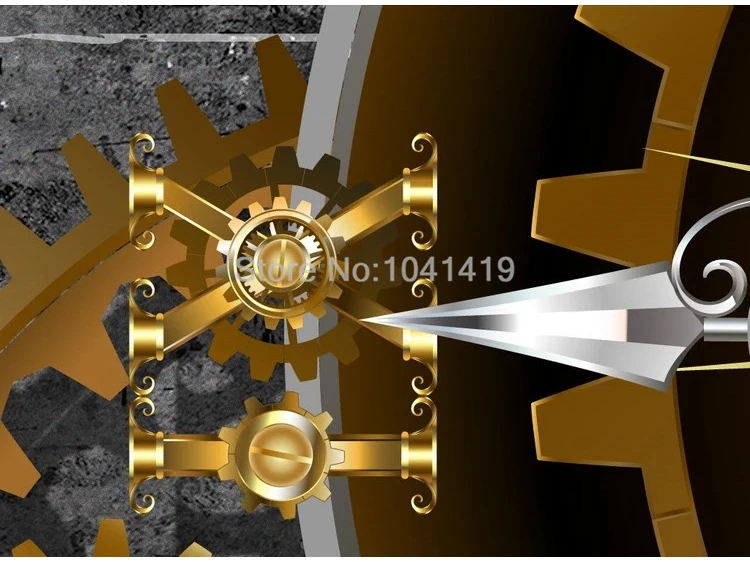3D настенная бумага золото шестерни часы Фреска ретро ресторан кафе бар фон настенная Бумага Креативный художественный Декор настенная