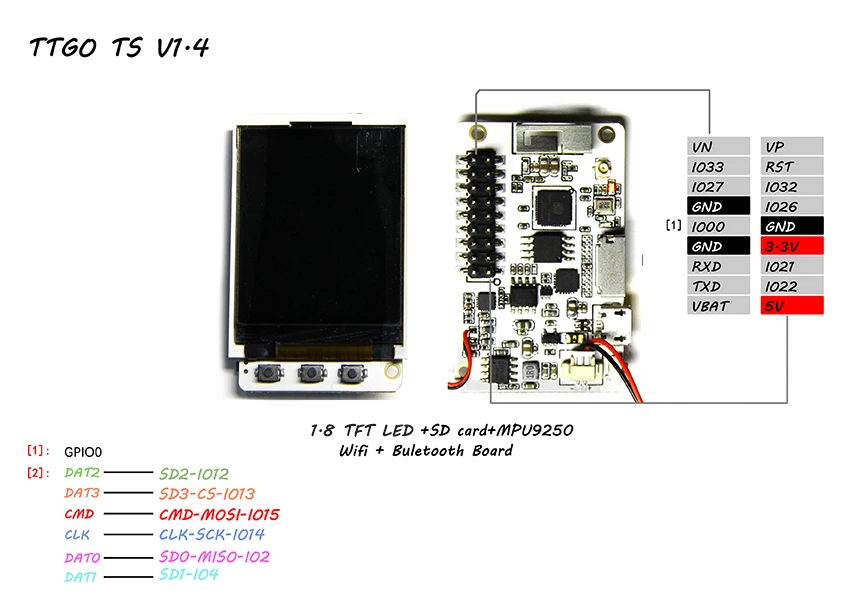 LILYGO®TTGO TS V1.0 V1.4 ESP32 1,44 1,8 TFT MicroSD слот для карты колонки MPU9250 Bluetooth Wifi модуль