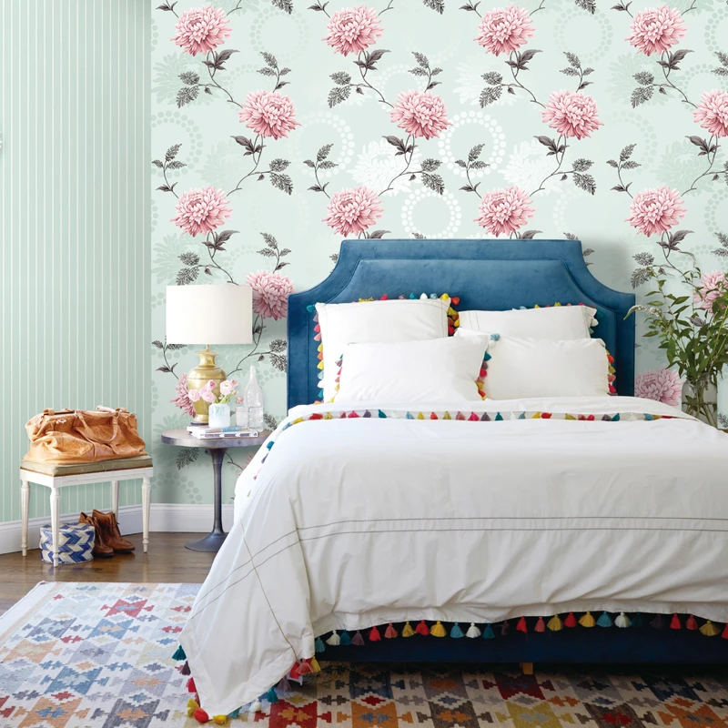 Blue Pink Floral Bedroom Wallpaper Aliexpress.com : Buy American Style Bedroom Wall Covering modern