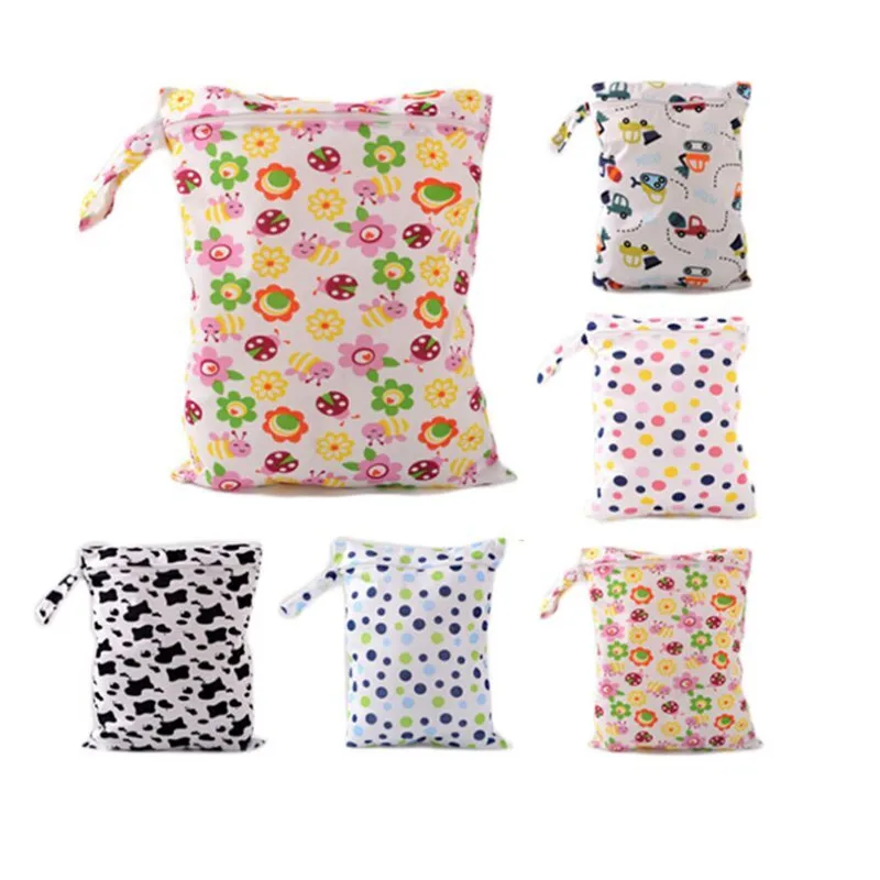

New Protable Nappy Storage Bag Zipper Waterproof Printed Baby Diaper Bag Reusable Washable Wet Dry Cloth