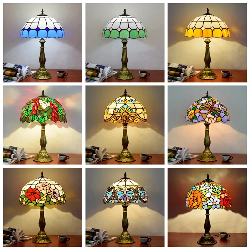  Turkish Table Lamp Tiffany Stained Glass with Dragonflys Vintage Desk Lamp Bedroom Mediterranean Re
