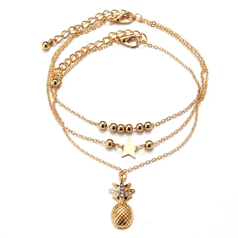 

Fashion Pop Anklet New Unisex Multi-Layer Geometry Five-Pointed Star Beads Pineapple Personality Anklet High Quality Anklet