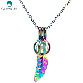 

C542 COLORS feather and ball Locket Necklace Pendant Aroma Essential Oil Diffuser Locket Necklace
