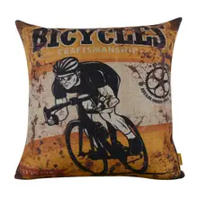 LINKWELL 18x18 Vintage Rusted Yellow Bicycle Racing Sports Athletic Burlap Cushion Cover Throw Pillowcase For Men