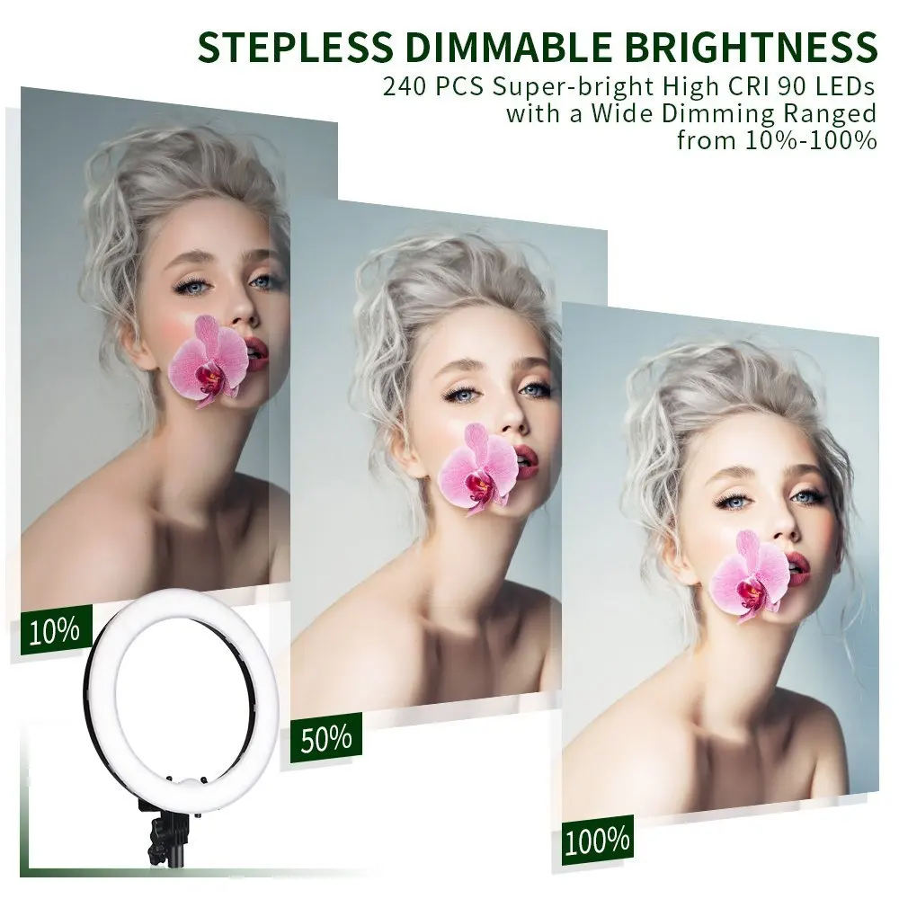 spash RL-18 LED Ring Light Photography Lighting with Tripod Makeup Mirror 240 LEDs Dimmable 5500K C