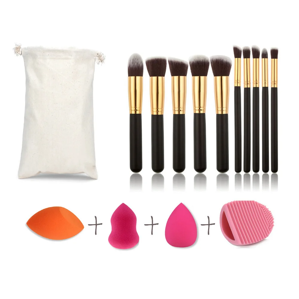 10pcs Travel Makeup Brushes set Cosmetic puff sponge silicone Brush