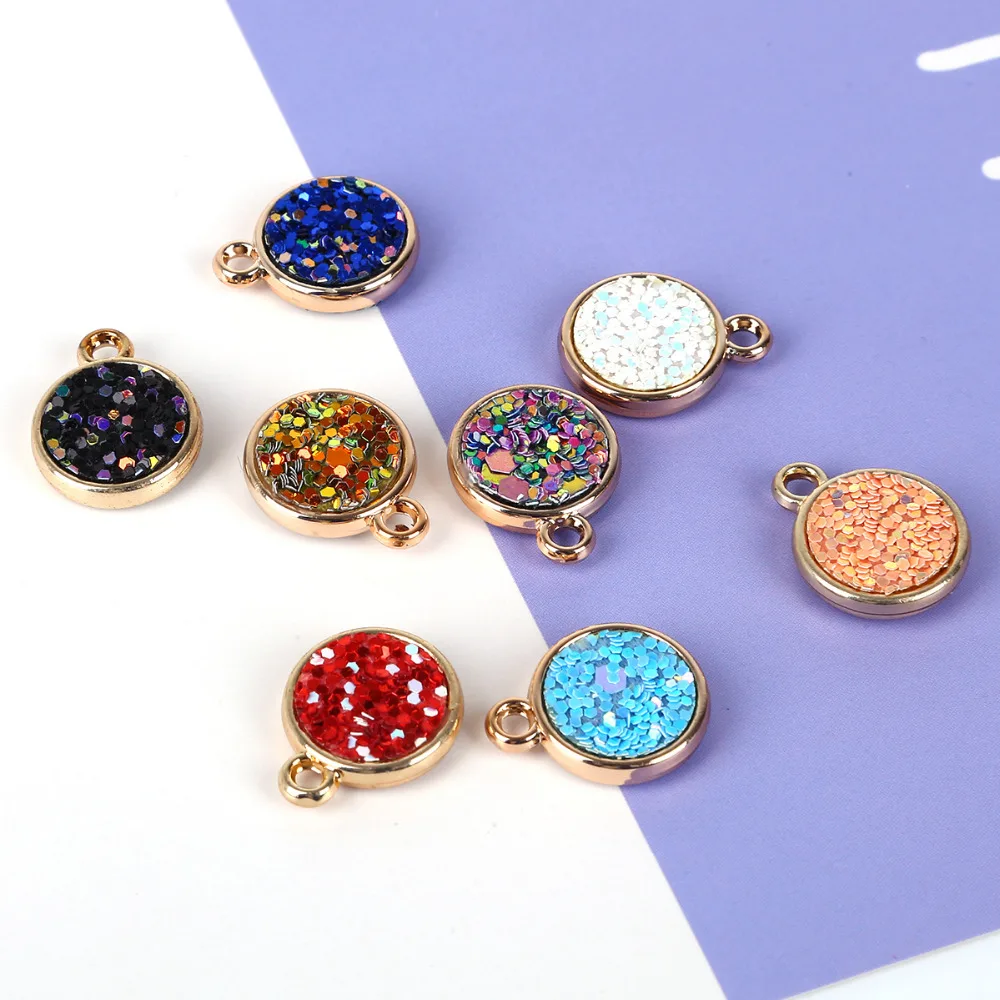 

New Fashion 6Pcs 15MM Hole 3MM Round Resin Sequins Pendant Gold Floating Charms For DIY Handmade Earring Jewelry Findings