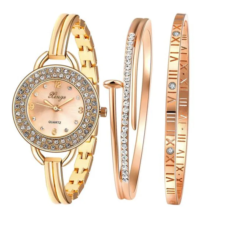 

reloje mujer Hot montre femme Women Gold Rhinestone Bangle Watch And Bracelet SetWristwatches Female Gold Dress Watch s feminin
