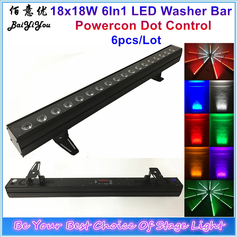 

Hot 18pcs*18w RGBWA+UV 6In1 LED Indoor Led Wall Washer Pixel Bar Powercon 18pcs Led Point Individual Control Wall Wash Light