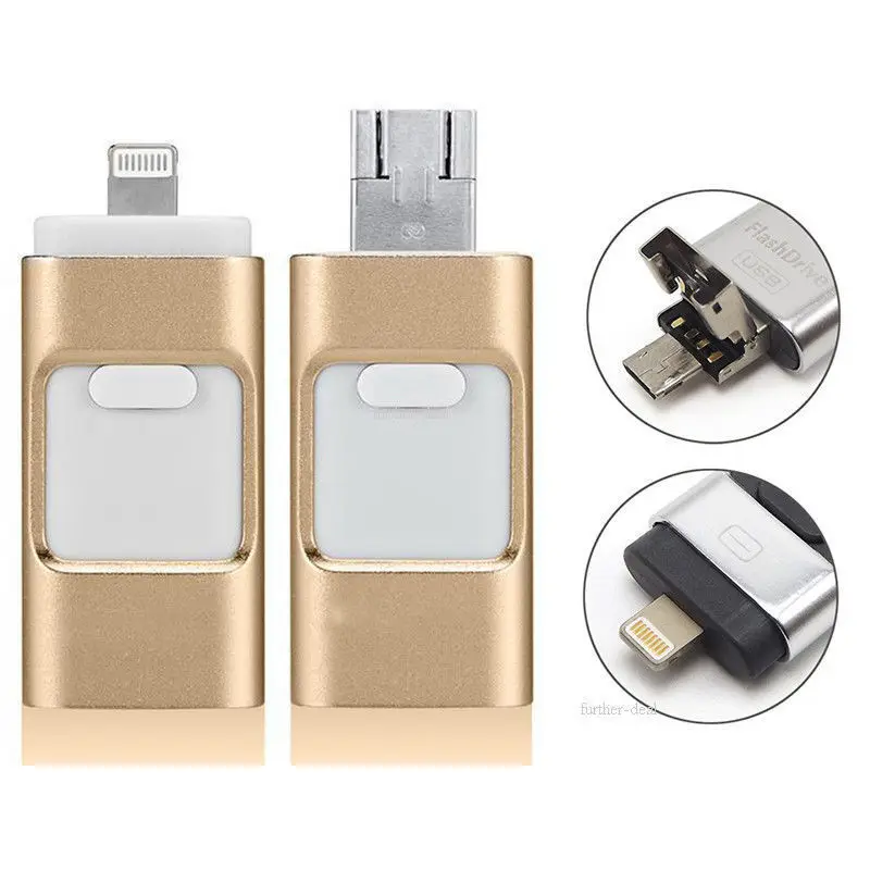 YXL 3 in1 usb flash Drive металлическая ручка привода 8G 16G 32G 64G карта памяти OTG Micro 2,0 для iphone 7 7 s 6s плюс 5 5S ipad Android