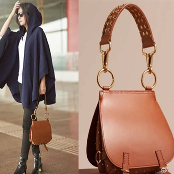 

2017 top quality wowen genuine leather rivet saddle bag famous brand designer handbags