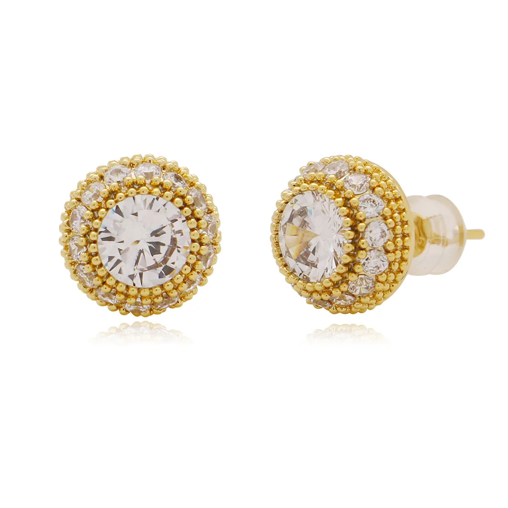 

Men's Hip Hop Stud Earring Copper Material Full AAA CZ Stone Pave Bling Ice Out Round Earring Men Rock Jewelry Gold Silver Color