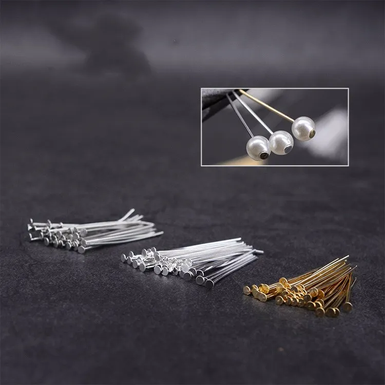 

100pcs/lot Flat Head Pins 14mm~40mm Dia 0.7mm fit earrings necklace Headpins Hand-beaded T-shaped needle for Jewelry Making