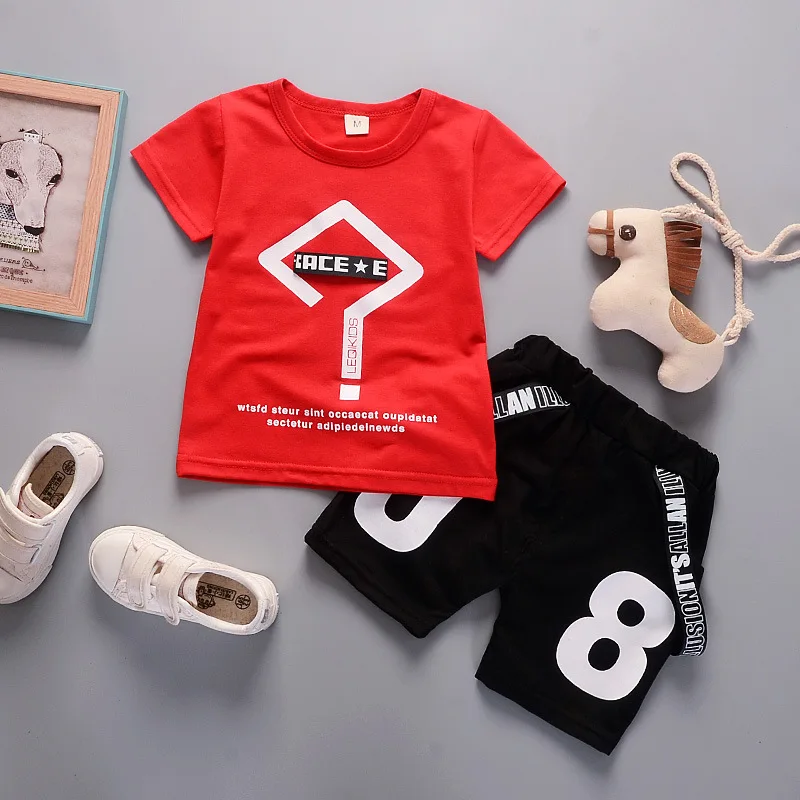 

summer Boys cotton short-sleeved clothes Sets Baby boy letter print t-shirt + pants suit 2 pieces children's clothing