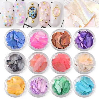 

12 colors / set Natural Sea-shell Nail Art Decorations In The Form Of Shell Slices Gradient Crushed Stone Manicure Design Tools