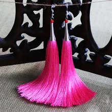 Ethnic Jewelry Handmade Earrings Manual Vintage Long Silk Thread Tassels Eardrop Fashion Ear Ornaments Dangler Women Accessories