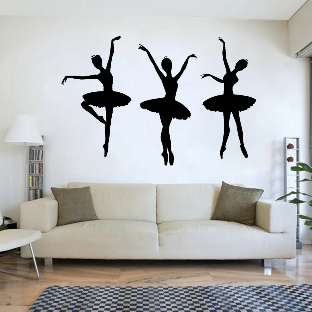 3 шт. виниловая наклейка на стену с изображением балерины, девушки, силуэт, декор для танцевальной комнаты, наклейки для девочек, украшение для спальни, D635