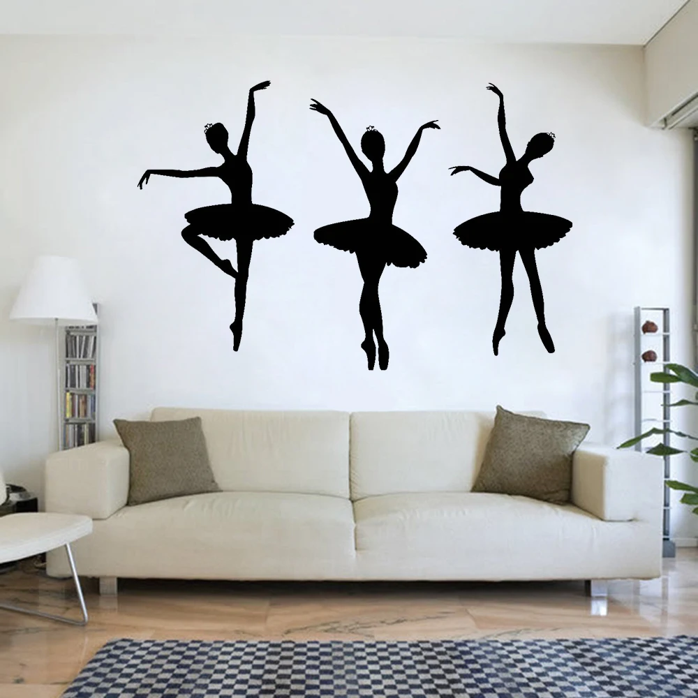 3pcs Ballerina Ballet Dancers Girls Silhouette Vinyl Wall Decal