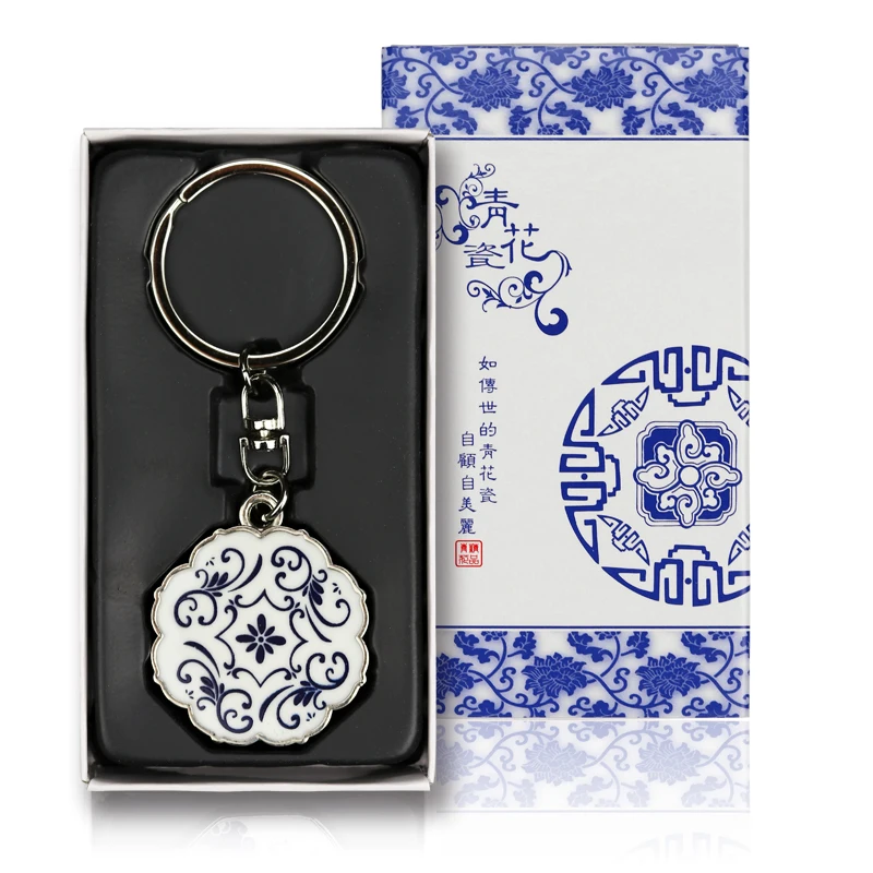 

Keychain Text Picture Lover Couple Print On Car Key Chains Ring Bag Key Holder Ornaments Lady Blue & White Porcelain Printed