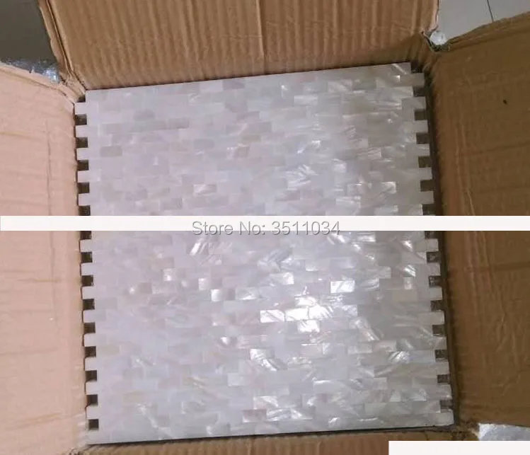 

Hot-sale Natural White Brick Design Mother Of Pearl Groutless Shell Mosaic Tile Particle size 10x20mm