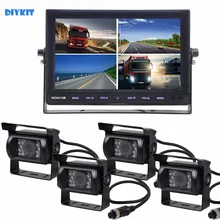 DIYKIT Dividir QUAD Monitor Del Coche de 10 Pulgadas + 4 x CCD IR de Visión nocturna Cámara de Visión Trasera Impermeable para el Coche Bus Camión Marcha Atrás cámara