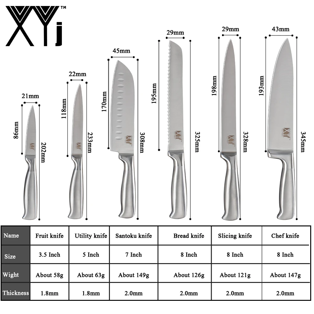 XYj 8pcs Stainless Steel Knife Set Comfortable Handle Sharp Blade Kitchen Chef Knife Sharpener Knife Holder Stand Cooking Tools