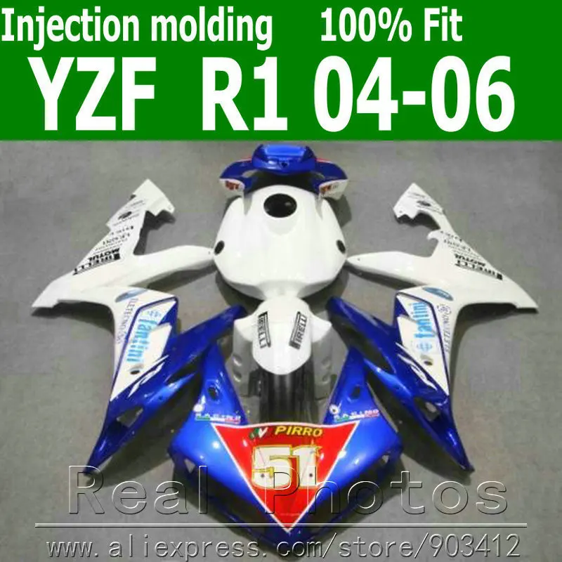 

100% Injection molding Customize fairing kit for YAMAHA 2004 2005 2006 blue white bodywork fairings set 04 05 06 YZF R1 AS44