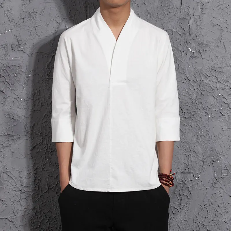 

Men Harajuku Cotton Linen Tshirt 2019 Mens Summer Solid Streetwear Fashions White Tshirts Male Summer T-shirts DA071