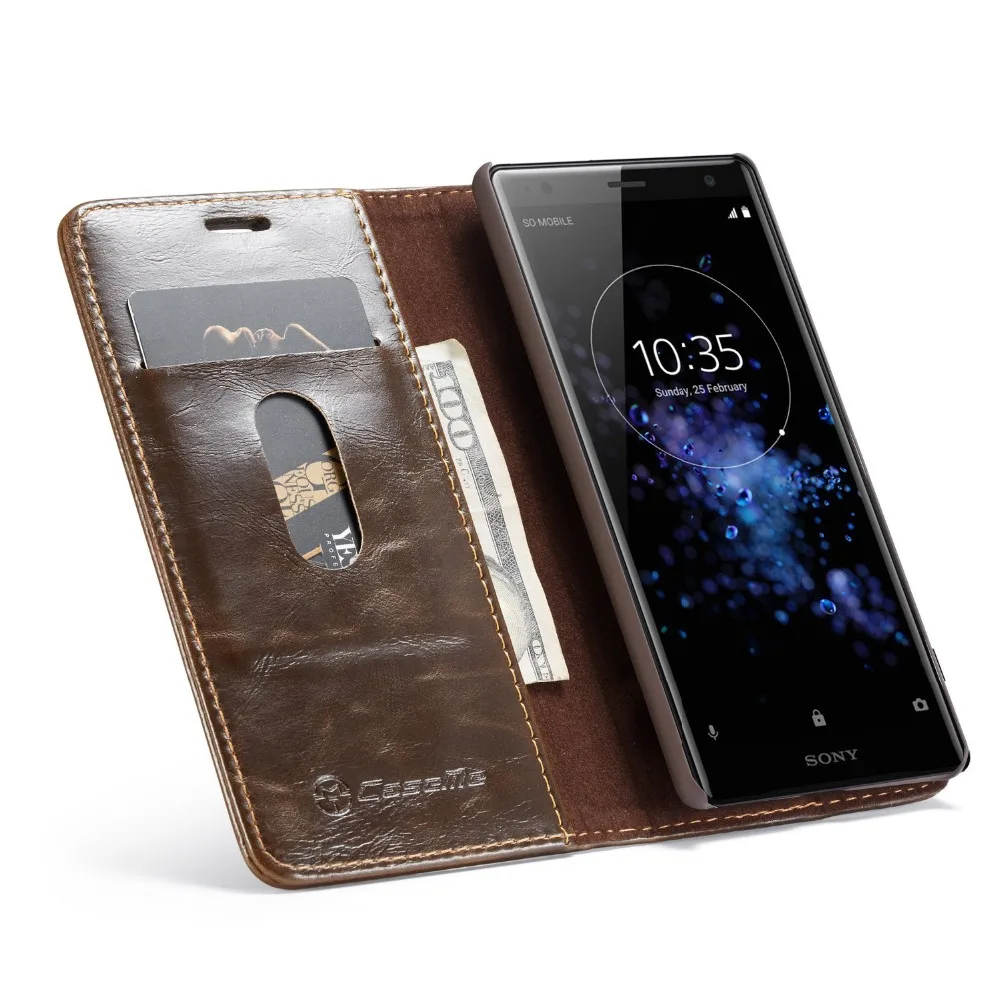 Роскошные Crazy Horse Магнит Флип Бумажник кожаный чехол для sony Xperia XZ2 Стенд Крышка