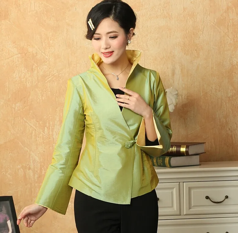 Винтажный стиль Женская куртка Пальто Верхняя одежда Китайская традиционная вышивка зеленый Размер: M, L, XL, XXL, XXXL MN032 - Цвет: Green