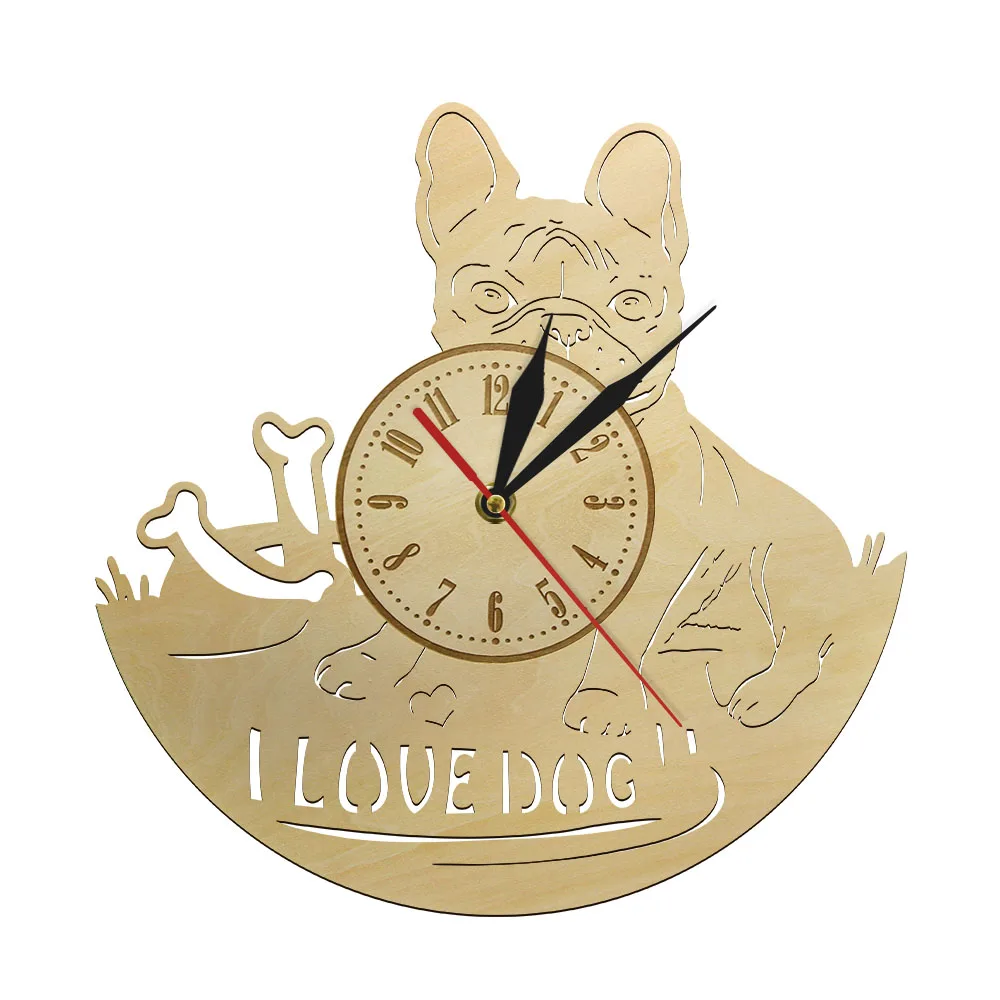 

French Bulldog Wooden Clock Pet Gift Animals Wall Art Silent Non-ticking Dog Silhouette Watch For Pet Lover Bulldog Owner Gift