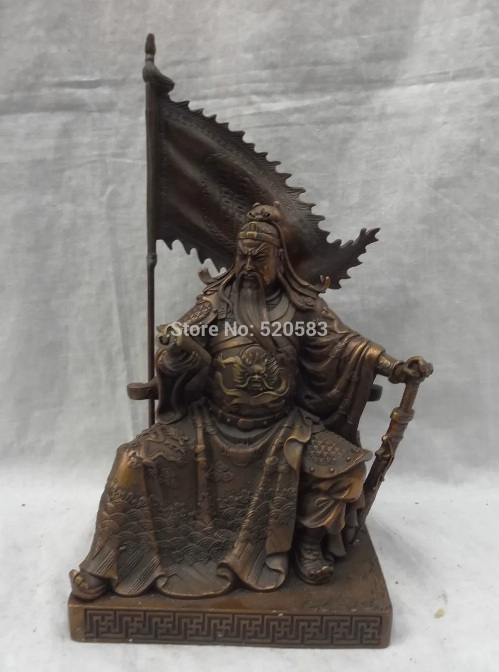 12&quot Chinese Bronze Dragon Head Warrior King Protect GuanGong GuanYu God Statue | Дом и сад