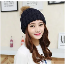 Меховая вязаная шапка с помпоном зимняя женская Шапка-бини для женщин мягкая теплая женская меховая шапка