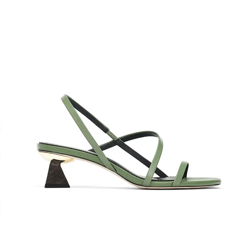 Geometric Heel Cross-tie Slipper Sandals Slip on Narrow Band High Heel Sandals Women Open Toe Summer Sandals - Цвет: Green Sandals Women