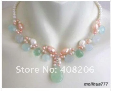 

FREE SHIPPING>>>@@ Multicolor White Pink pearl opal heart bead Necklace