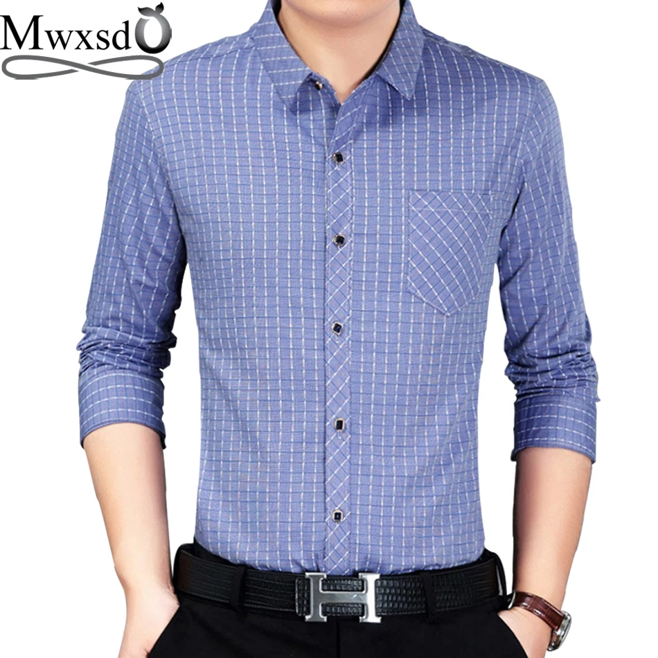 

Mwxsd brand casual men's plaid striped shirts fashion men long sleeve dress shirt camisa social masculina chemise homme