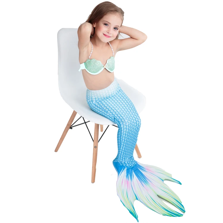 Детский купальник Ариэль для девочек, 3 предмета, хвост русалки для купания, Monofin Fin, костюмы для детей, хвост русалки платье-бикини