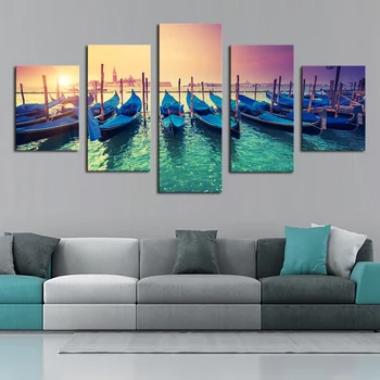 

Oil Painting 5 Pcs Modern Boat Sunset Seaview Hd Picture Canvas Print Painting Wall Art For Decor Home Decoration Cheap Artwork