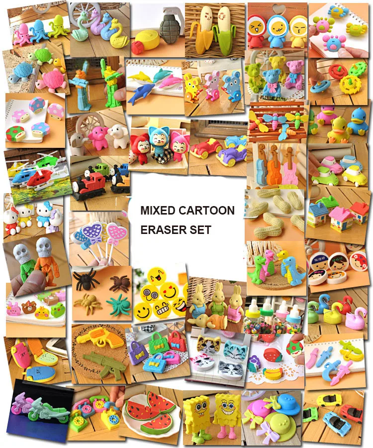 Creative cartoon eraser set for boys and girls , kawaii cartoon pencil eraser / rubber