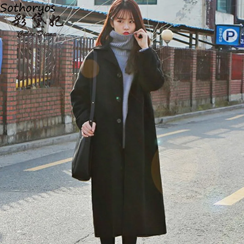 

Blends Women Solid Simple All-match Pockets Slim Turn-down Collar Coats Womens Korean Style High Quality Elegant Cute Outerwear