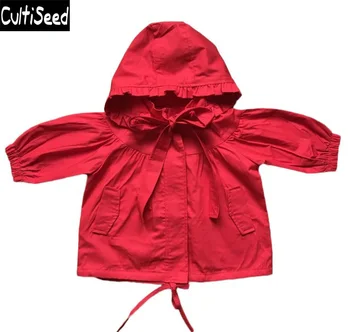 

Cultiseed Girls Cute Hooded Outerwear Coat Children's Solid Color Bow Loose Casual Coats Clothing Baby Kids Red Cotton Jacket