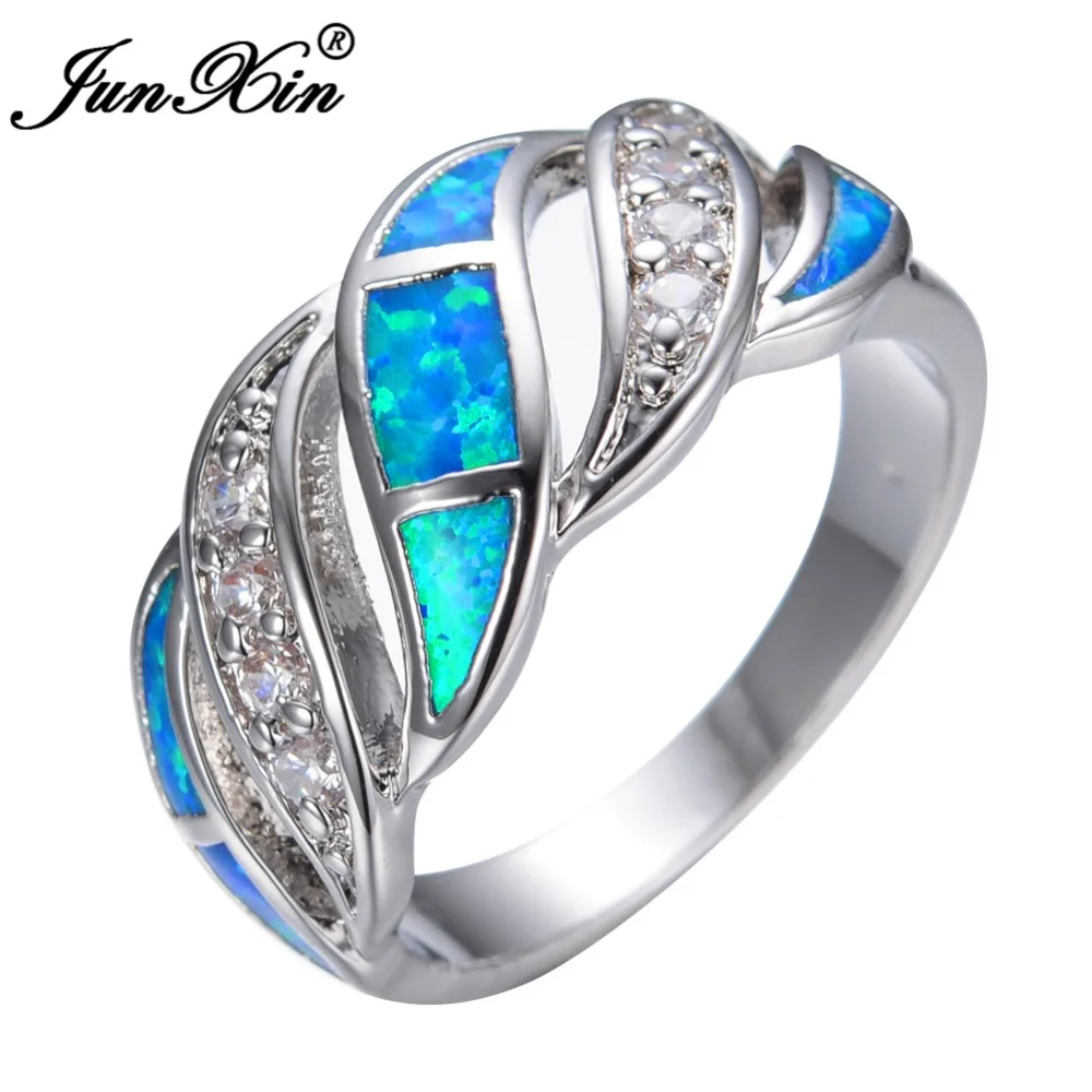 JUNXIN великолепное женское кольцо с голубым огненным опалом модное 925 пробы Серебряное ювелирное изделие обручальные кольца для женщин лучшие подарки