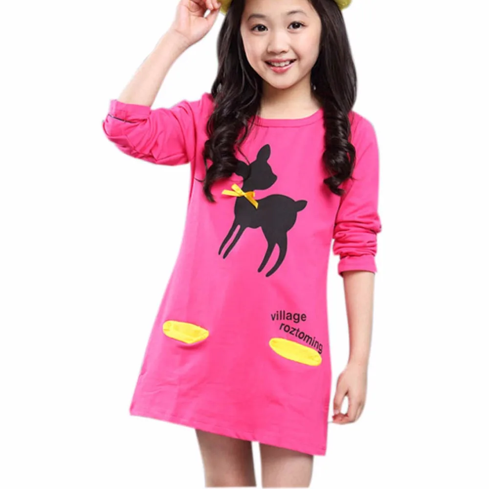 

Spring Cute Cartoon Pattern Girls Long Sleeve One Piece Dress Kids Children Casual Dress Shirt Dress Fit 2-7T
