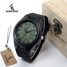 BOBO OISEAU F03 Vintage Noir Bois Montres Avec Réel En Cuir Top Brand Design de bande Hommes Montres À Quartz Avec Ronde Bambou boîte