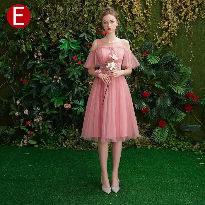 Красивое серое платье подружки невесты Emily короткое для женщин Vestidos Para Festa ТРАПЕЦИЕВИДНОЕ свадебное платье для выпускного вечера - Цвет: Pink E