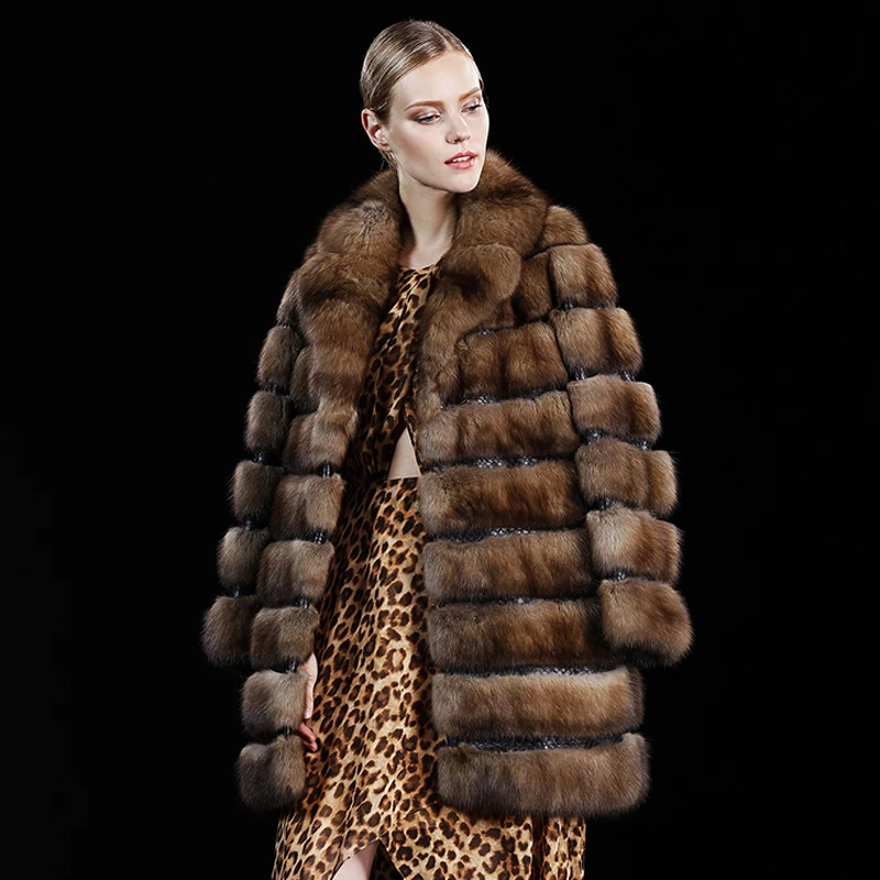 Luxury fur coat women Russia sable high end quality marten natural mink ...
