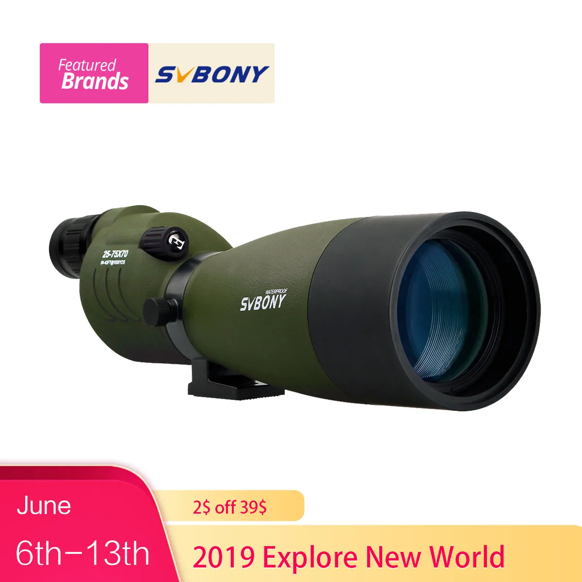 SVBONY 25-75x70mm Spotting Scope SV17 BAK4 Waterproof Straight 180 De Zoom Spotting Telescope for Birdwatching Hunting F9326G