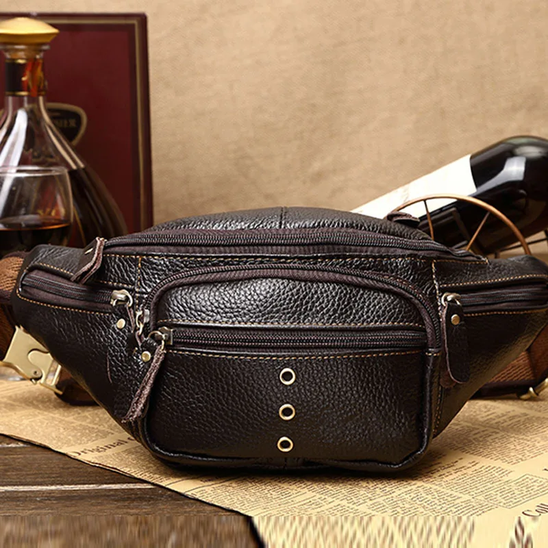 

Men Waist Bag Genuine Leather Chest Pack High Quality Shoulder Messenger Bag Purse Casual Leather Hip Bum Belt Waist Bags
