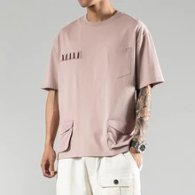 Летняя повседневная мужская футболка с карманами, мужские футболки с коротким рукавом, мужские футболки